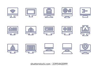 Computer screen line icon set. Editable stroke. Vector illustration. Containing personal computer, pc, computer, desktop, streaming.
