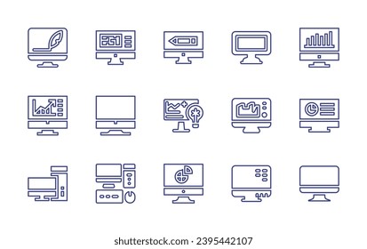 Computer screen line icon set. Editable stroke. Vector illustration. Containing computer, desktop, pc.