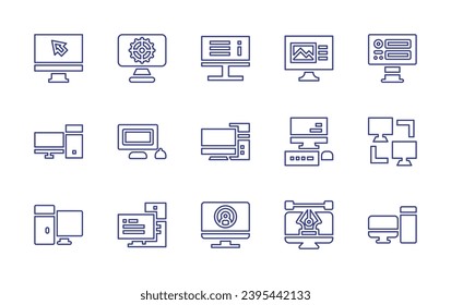 Computer screen line icon set. Editable stroke. Vector illustration. Containing screen, touch screen, computer, personal computer, computer networks, user, pc.