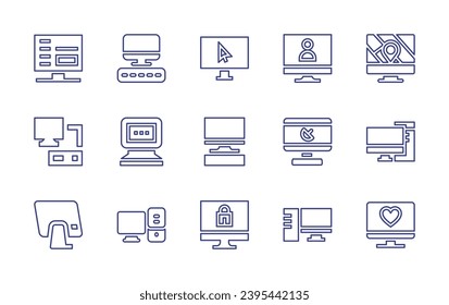 Computer screen line icon set. Editable stroke. Vector illustration. Containing screen, computer, video call, computer server, personal computer, pc.