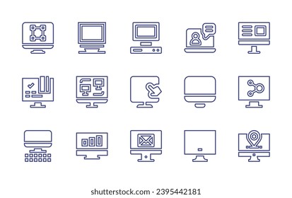 Computer screen line icon set. Editable stroke. Vector illustration. Containing graphic design, monitor, computer, video call, credit card, screen, computer screen.