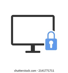 Computer screen locked black and blue vector icon
