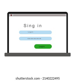 Computer screen with login and password. Vector illustration in a flat style