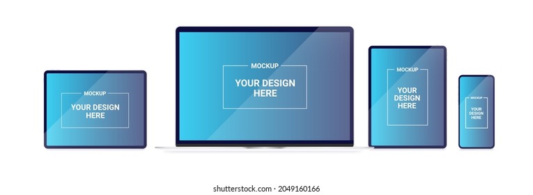 Modelaciones de pantalla de computadora - Plantilla con pantalla de computadora, tablet y dispositivo móvil para insertar su propio diseño. Ilustración del vector