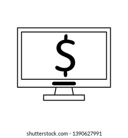 Computer screen with money symbol isolated black and white