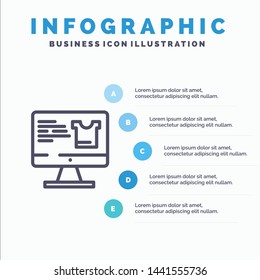 Computer, Screen, Monitor, Shopping Blue Infographics Template 5 Steps. Vector Line Icon template