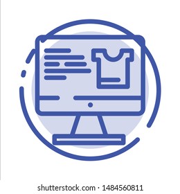 Computer, Screen, Monitor, Shopping Blue Dotted Line Line Icon. Vector Icon Template background