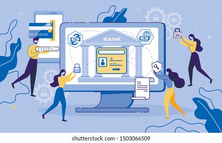 Computer Screen with Online Banking Account Acess Protection Vector Illustration. Secure Internet Payment Service. Purchase Mobile Phone Credit Card Safety. Electronic Money Transaction