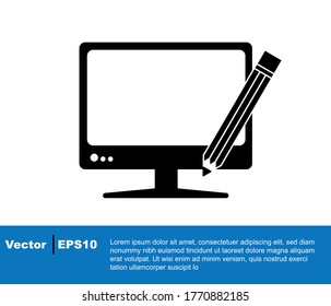 computer screen pen icon. online education concept flat modern vector logo template, illustration design.
