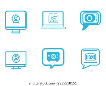 a computer screen with a person on the screen. black icon