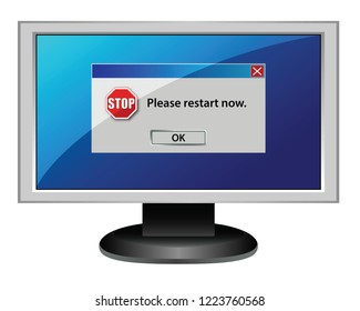 Computer Screen With Please Restart Now Error Message