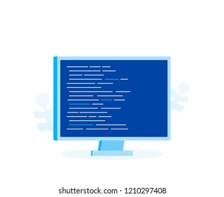 Computer screen with program code for web page, banner, presentation, social media, documents. Modern flat style vector illustration.