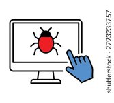 Computer screen with red bug and