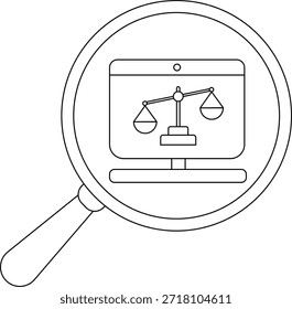 Una pantalla de computadora con una escala de justicia se muestra dentro de una lupa