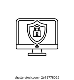 Computerbildschirm mit einem Schild und einem Vorhängeschloss, das die Cybersicherheit darstellt.