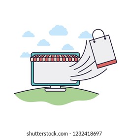 computer screen with shopping bag