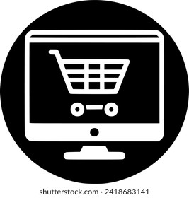 Computer screen with shopping cart line icon, outline vector sign, sign, symbol, vector, art