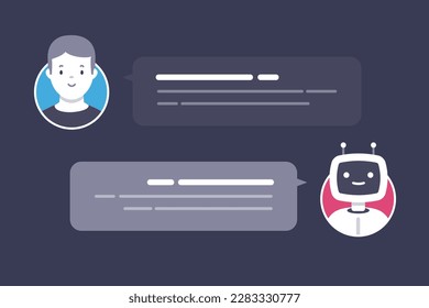 Computer screen showing AI chat bot responding to user's prompt. Artificial intelligence concept vector illustration