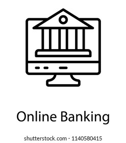 A computer screen showing bank building in it depicting online banking 