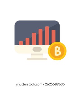 Computer screen showing a bitcoin symbol and a chart with an upward trend, indicating a bull market