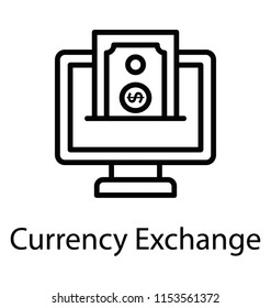 
A computer screen showing the dollar money emerging from it, denting the concept of currency exchange 
