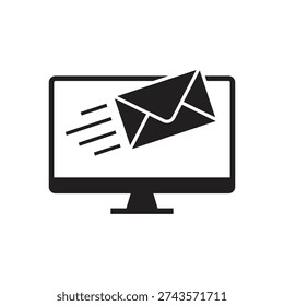 Computer screen showing a flying email envelope fast speed