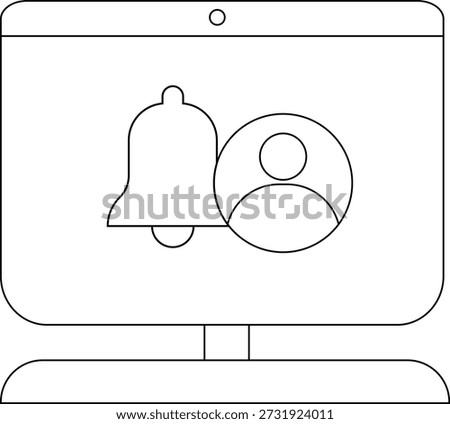 A computer screen showing notification and person icons in black and white outline