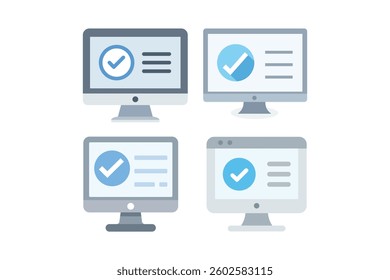 Computer screen showing verified check mark symbol Sets, computer check mark icon, approval check mark, verified check icon, PC verification
