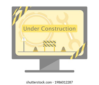 Computer screen showing web under construction. Broken website wallpaper vector