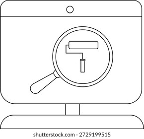 A computer screen shows a magnifying glass focused on a paint roller creating an iconlike appearance