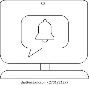 A computer screen shows a notification bell within a speech bubble