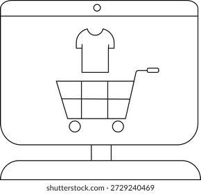 Una pantalla de computadora muestra un Carrito de compras y una camiseta que indican compras en línea