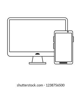 Computer screen and smartphone in black and white