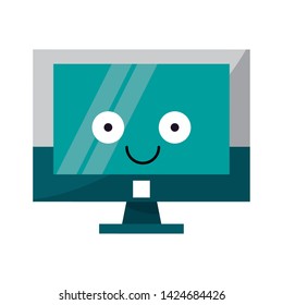 Computer screen smiling cute cartoon vector illustration graphic design