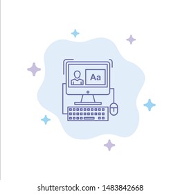 Computer, Screen, Software, Editing Blue Icon on Abstract Cloud Background
