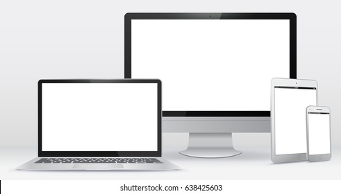 Computer Screen, Tablet PC, Laptop, Smart Phone Vector illustration.