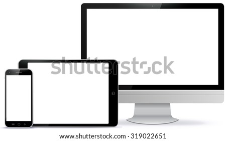 Computer Screen, Tablet PC, Mobile Phone Vector illustration.
