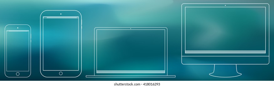 Computer Screen, Tablet PC, Notebook, Smartphone Outline Vektorgrafik.