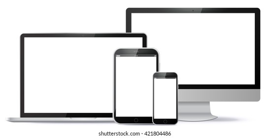 Computer Screen, Tablet PC, Notebook, Smart Phone Vector illustration.
