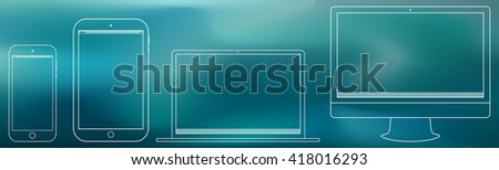 Computer Screen, Tablet PC, Notebook, Smart Phone Outline Vector illustration.