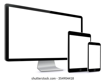 Computer Screen, Tablet PC, Smart Phone Vector illustration.
