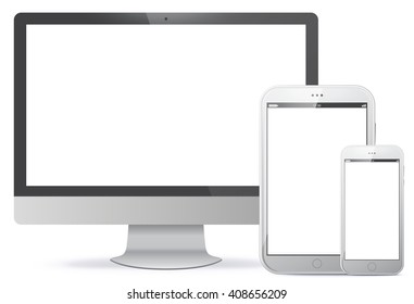 Computer Screen, Tablet PC, Smart Phone Vector illustration.