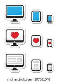 Computer screen, tablet, and smartphone icons