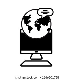 computer screen with technological and digital elements in white background vector illustration design
