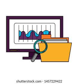 computer screen technology hardware looking for information in documents cartoon vector illustration graphic design