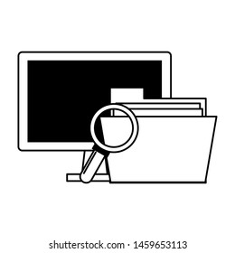 computer screen technology hardware looking for information in documents cartoon vector illustration graphic design