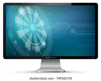 Computer Screen With Technology Wallpaper Vector Illustration isolated on white.