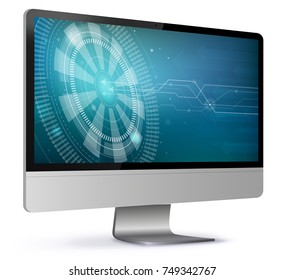 Computer Screen With Technology Wallpaper Vector Illustration isolated on white.