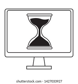computer screen techonology with hourglass icon cartoon in black and white vector illustration graphic design