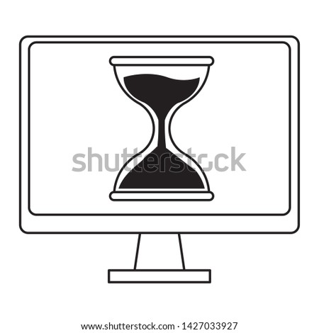 computer screen techonology with hourglass icon cartoon in black and white vector illustration graphic design